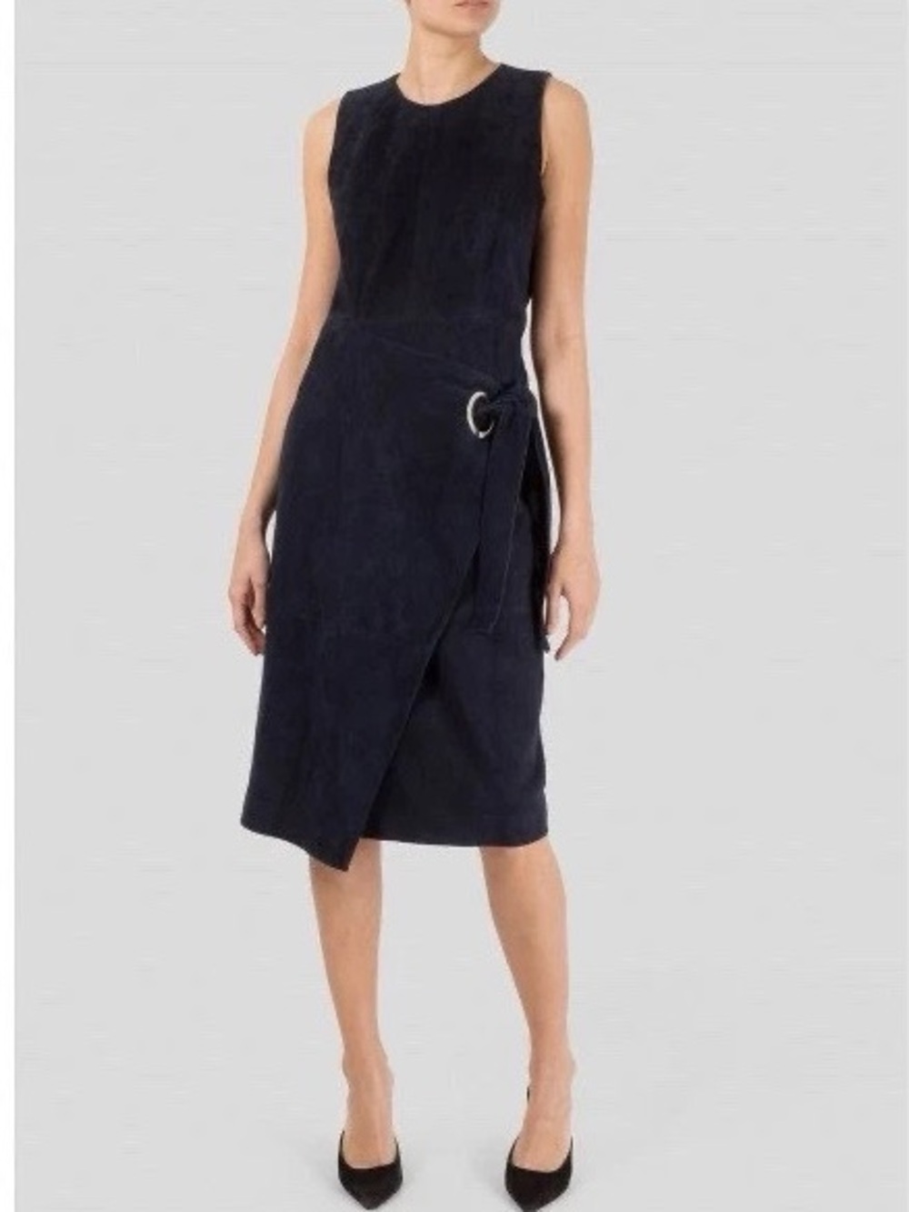 Whistles Navy Isla Belted suede wrap dress in 100% goat leather. Size 2.